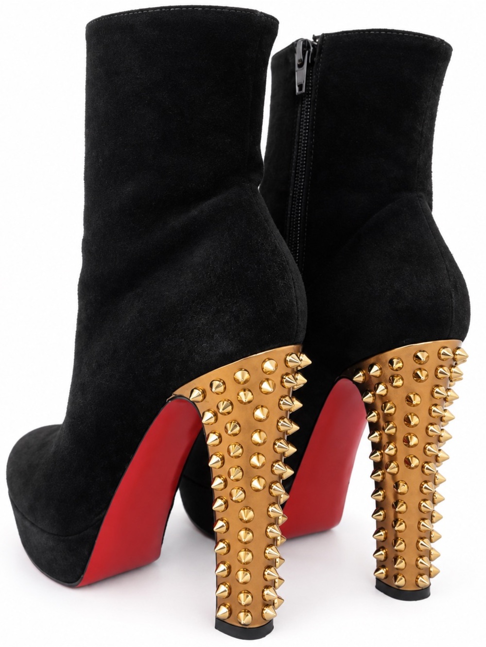 Christian Louboutin Black Suede Spike Heel Platform Booties EU 41 120mm